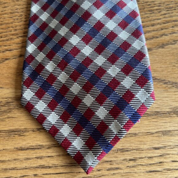 Lauren Ralph Lauren 57” Necktie 100% Silk Red Blue Cream Plaid Designer Tie - Picture 2 of 7